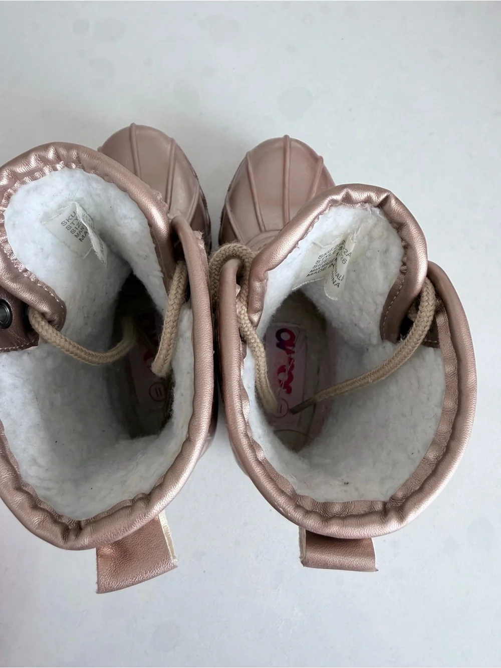 Kids' Rose Gold Glitter Duck Boots - Cozy Lined Winter Boots 11